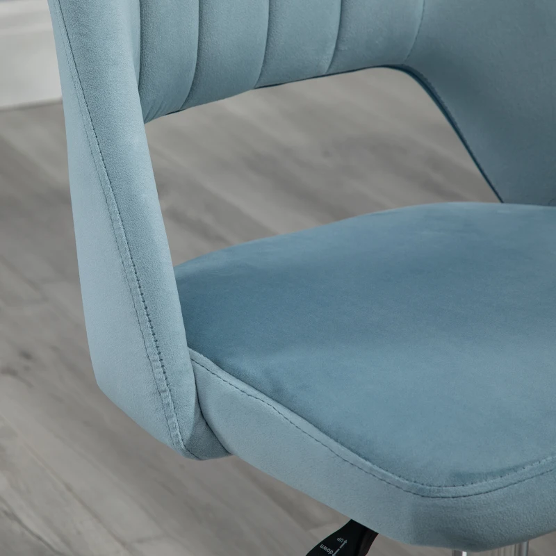 Vinsetto Chaise de Bureau, Hauteur Ajustable Chaise de Bureau sans Accoudoir, Pivotante Chaise de Bureau avec Aspect Velours, Chaise de Maquillage Ergonomique pour Chambre à Coucher, Bureau, Bleu