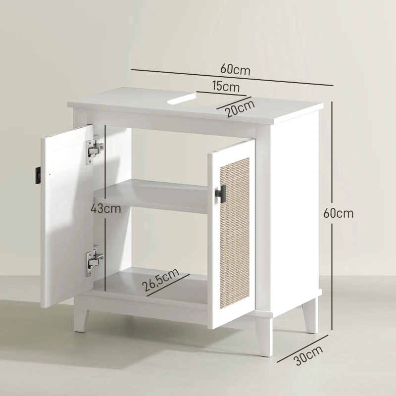HOMCOM Meuble pour Sous le Lavabo avec 2 Portes 2 Étagères et Système Anti-Basculement pour Salle de Bain 60x30x60 cm Blanc