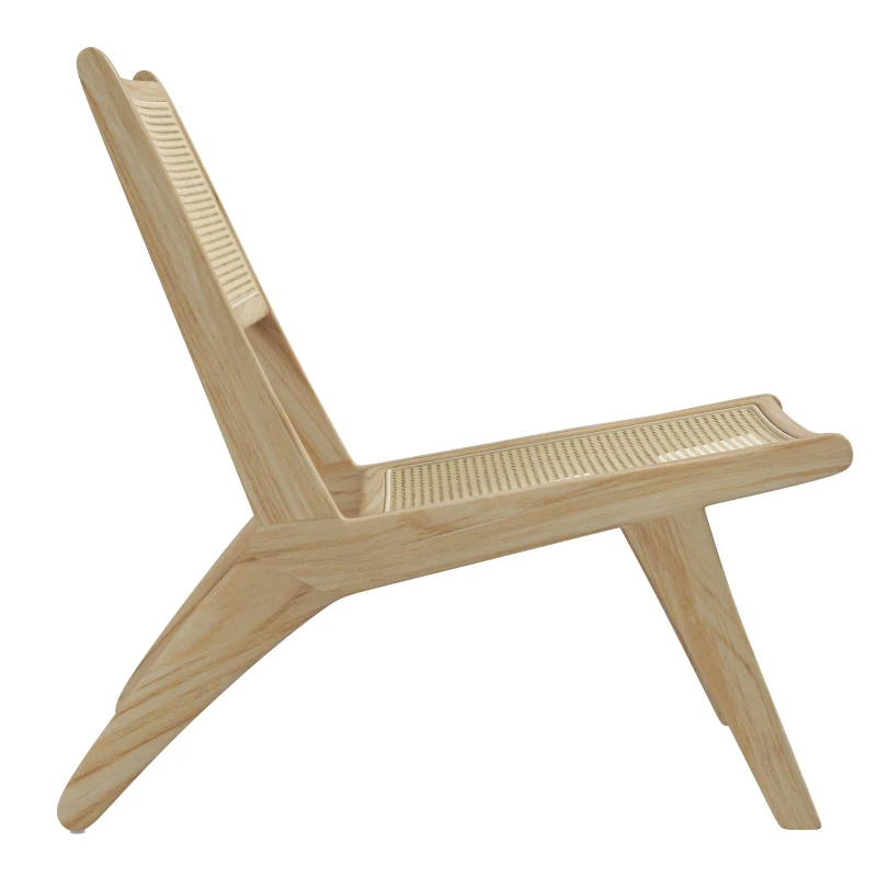 HOMCOM Sillón lounge relax silla respaldo asiento rejilla - asiento profundo - estructura madera caucho - natural