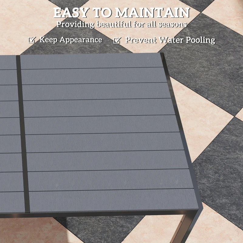 Outsunny 7 Piece Garden Dining Set, Outdoor Furniture Set with 6 Stackable Chairs and 150 cm Rectangle Table, WPC Slatted Top, Rust-Resistant Steel Frame, for Garden, Porch, Terrace