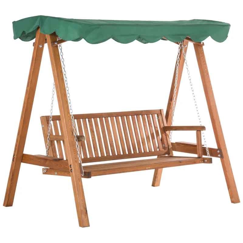 Outsunny Dondolo da giardino 3 posti con tetto impermeabile e mensole, 190x130x185 cm, Verde