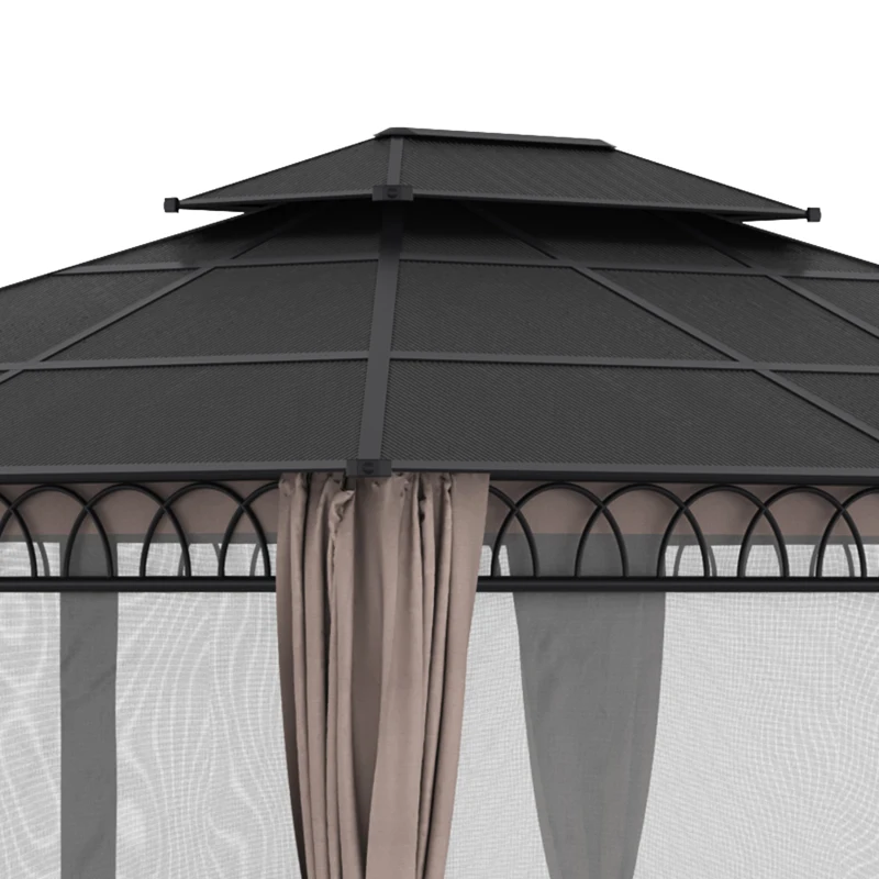 Outsunny Cenador de jardín con techo policarbonato 4 paredes laterales anti-UV mosquiteras 4x3 m