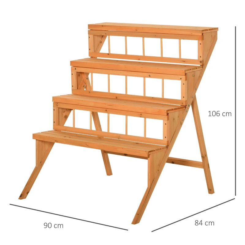 Outsunny Estantería de Flores Tipo Escalera en Madera Soporte de Plantas Estantes de Pots Porta Macetas en Madera de 4 niveles