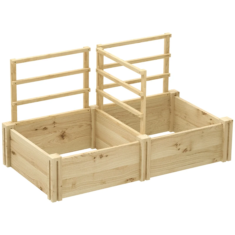 Outsunny Jardinière avec 3 Treillis et 2 Pots en Bois de Sapin avec Fond Ouvert, 119x62.5x64 cm, couleur Bois