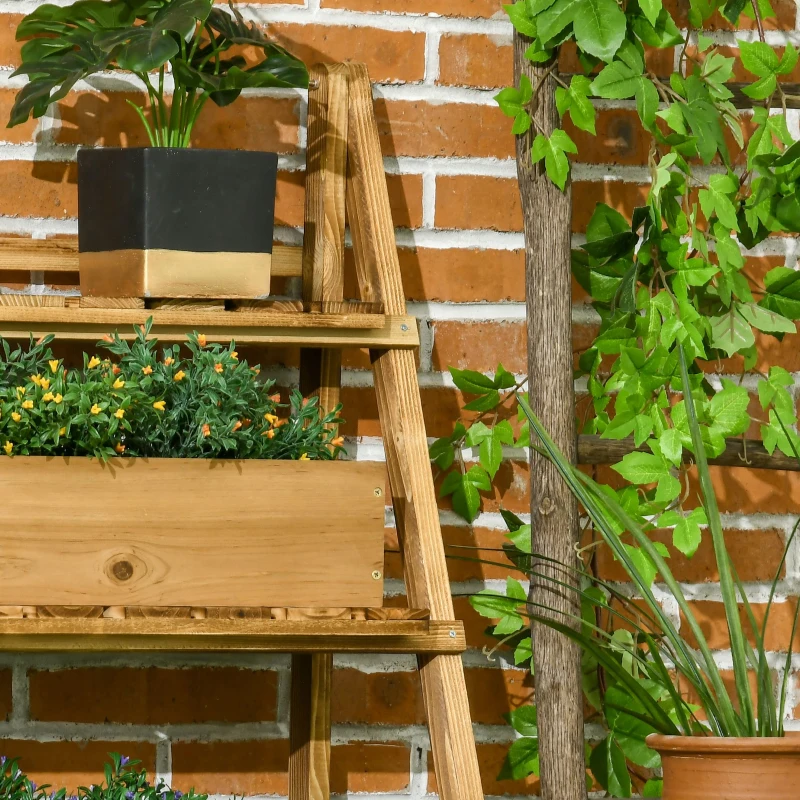 Outsunny Suport pentru Plante Pliabil, Jardinieră cu 3 Niveluri, Raft de Exterior pentru Plante, 80x37x93 cm, Lemn Natural
