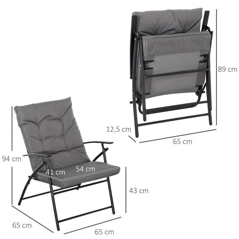 Outsunny Silla de camping silla de pesca plegable y portátil, respaldo alto, cojín acolchado y desmontable 65x65x94 cm, Gris