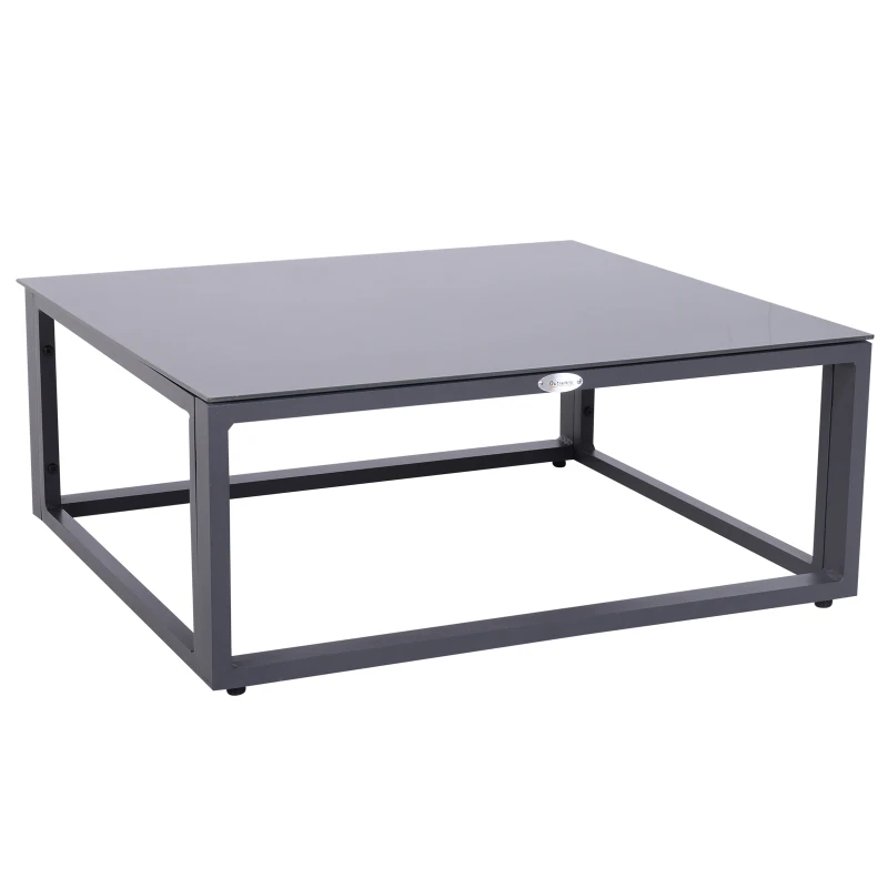 Outsunny Set da Giardino 6 Pezzi con Divano da Giardino, in Alluminio e Poliestere, Piano del Tavolo in Vetro Temperato, con Cuscini, per 4-5 persone, Grigio