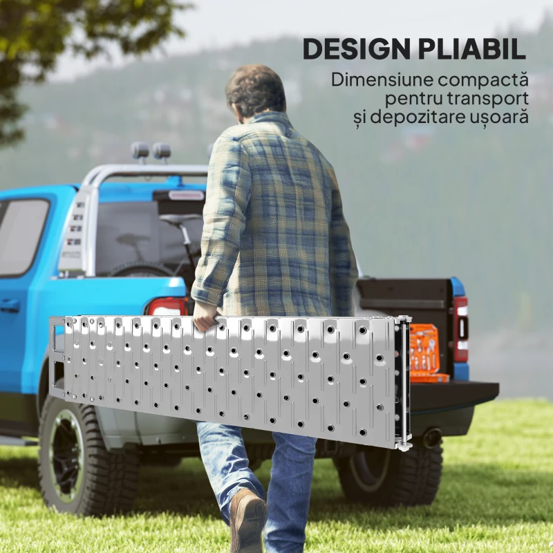 HOMCOM Rampă pentru Motociclete și Biciclete cu Sarcină Maximă 230 kg, 190x22x8 cm, Argintiu