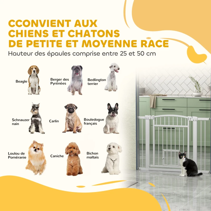 PawHut Barriera di sicurezza per cani con sistema di doppio bloccaggio, montaggio a pressione o a vite, larghezza 76-104 cm bianco