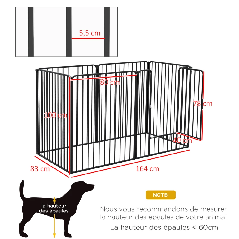 PawHut Parque enclos para perro modular acero epoxi 6 paneles con puerta interior o exterior altura 100 cm Negro