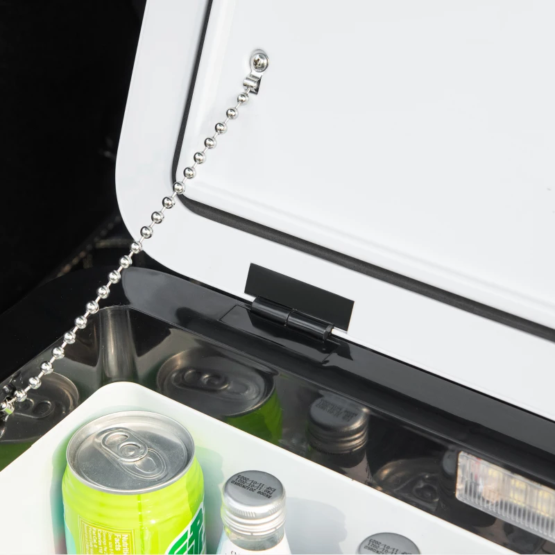 Outsunny Elektrische Tragbare Kühlbox 18L 12/24V bis -20℃ Kühlschrank und Gefrierschrank mit Kompressor für Auto mit LED-Licht und Klappgriffen Niedriger Energieverbrauch für Zuhause Camping 58,5x33,5x29,2 cm Weiß