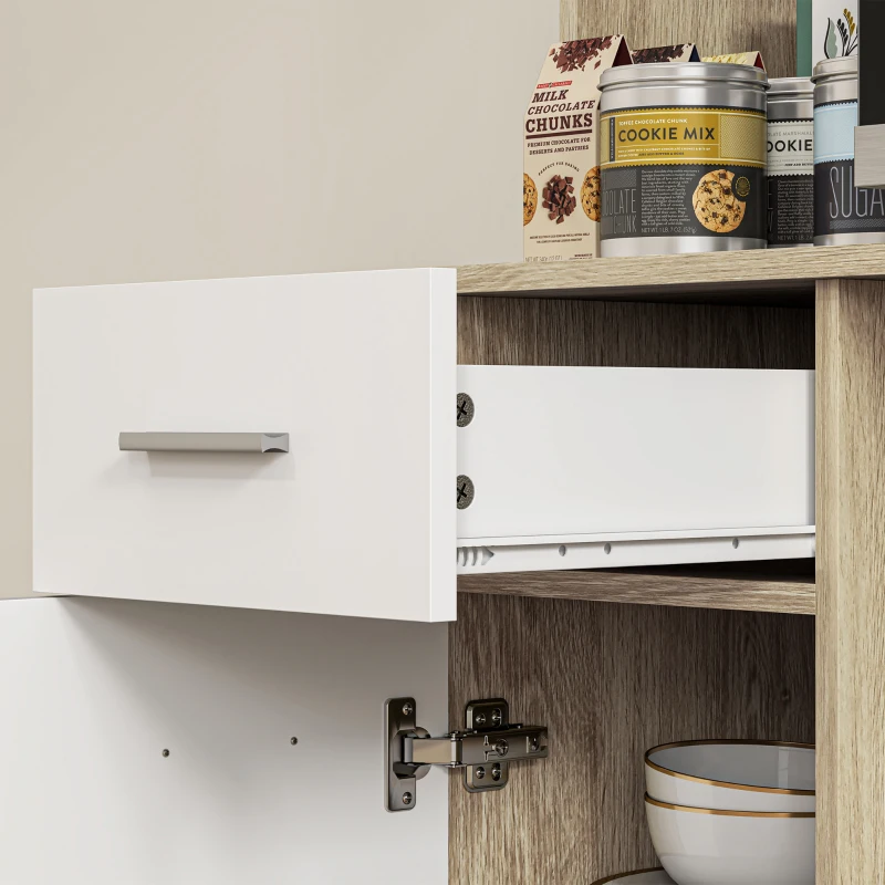 HOMCOM Armario de cocina alto Mueble de Almacenamiento moderno con estantes ajustables cajón Blanco y acabado de madera