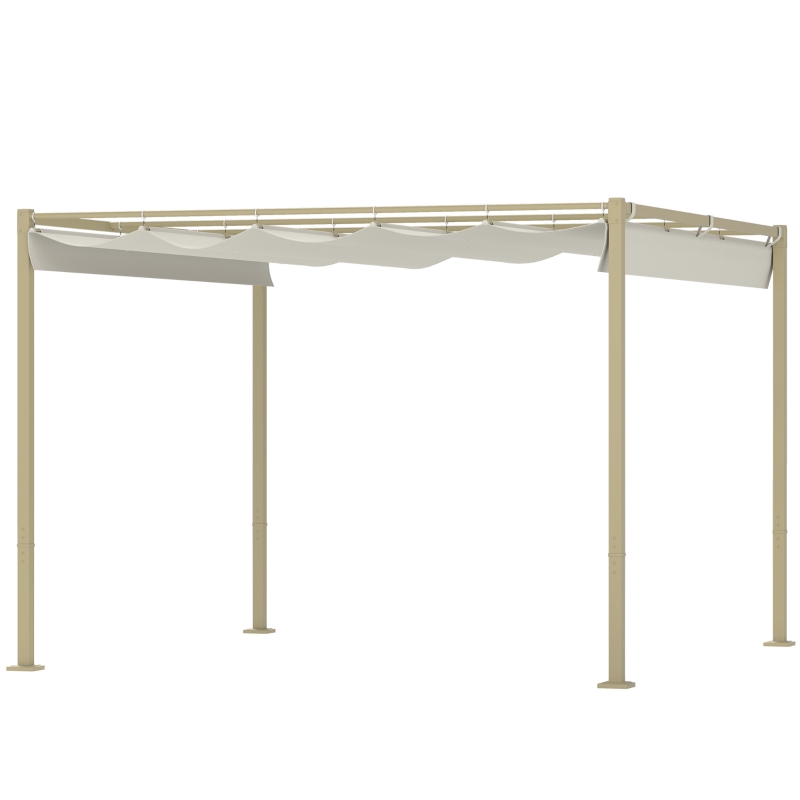 Outsunny Pérgola de jardín 3x3m con techo retráctil y fijación magnética, toldo de protección solar, UPF30+, kaki
