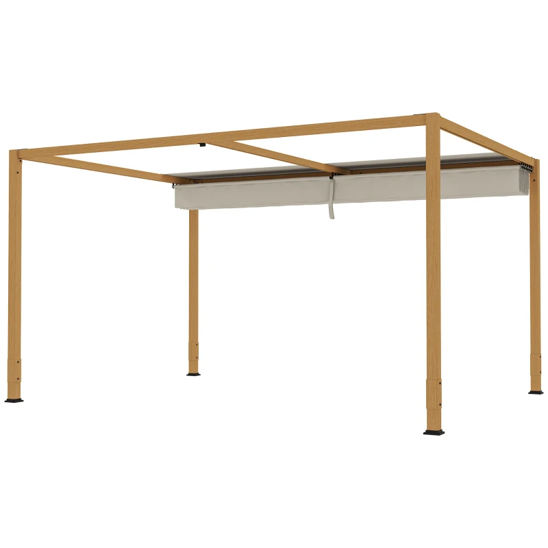 Outsunny Pergola da esterno con tetto retrattile, 4x3 m, Effetto legno