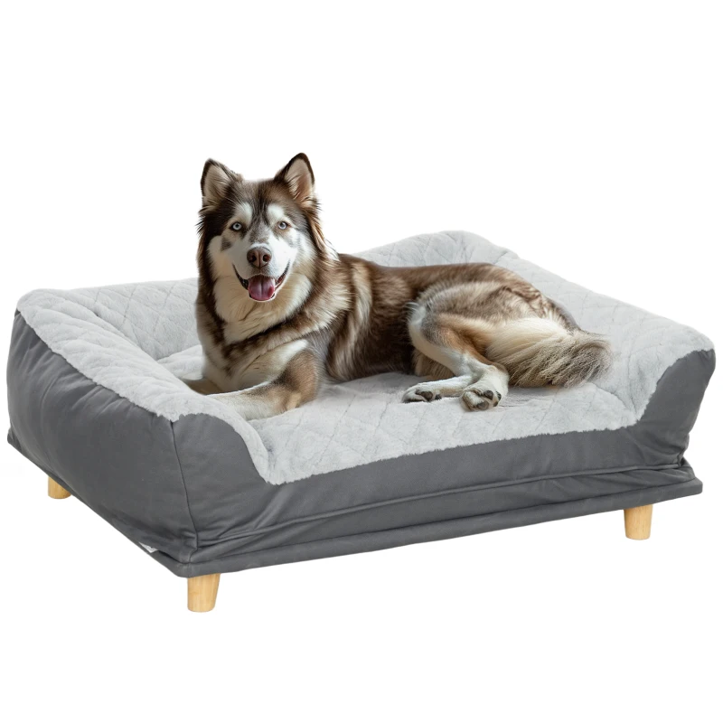 PawHut Sofá para perro sillón perro funda extraíble funda extraíble y lavable patas de madera de pino 100x70x30 cm Gris