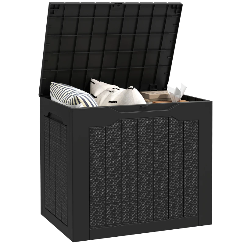 Outsunny Gartenaufbewahrungsbox 93L mit eingelassenen Griffen, wasserdichte Außenbox 56 x 41 x 50 cm, Schwarz
