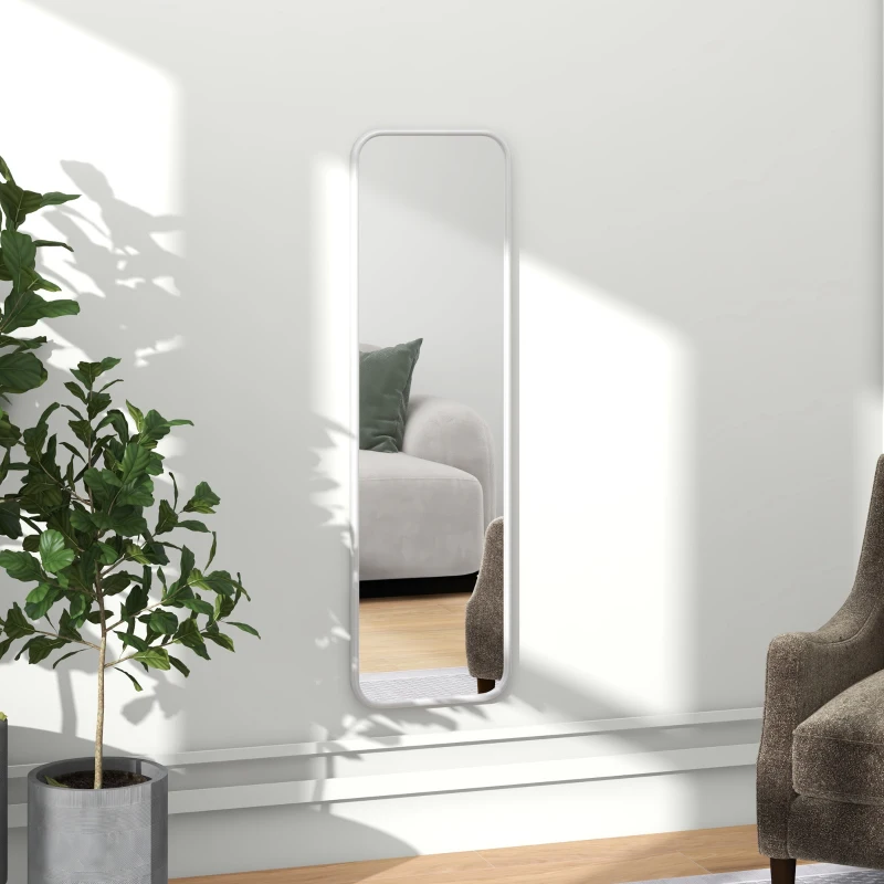 HOMCOM Specchio Verticale da Parete o da Terra con Bordi Arrotondati, in MDF e Vetro, 120x35 cm, Bianco