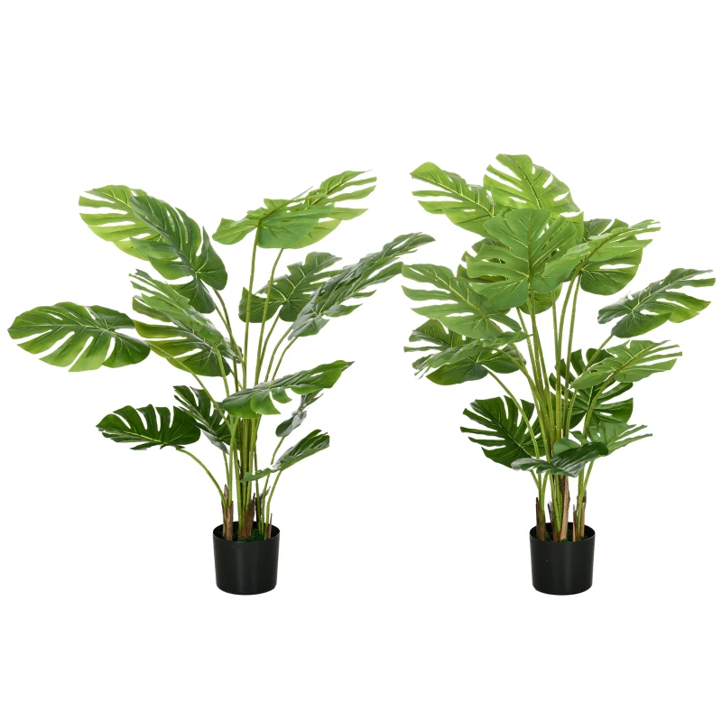HOMCOM Set di 2 Piante Artificiali Monstera Deliciosa con Vaso Incluso, Altezza 120 cm, per Interno, Decorazione