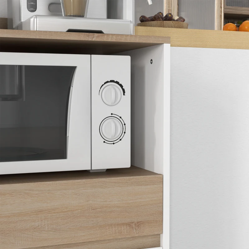 HOMCOM Mueble carrito de cocina para microondas con armario cajón estante superior 60x40x131 cm natural y Blanco