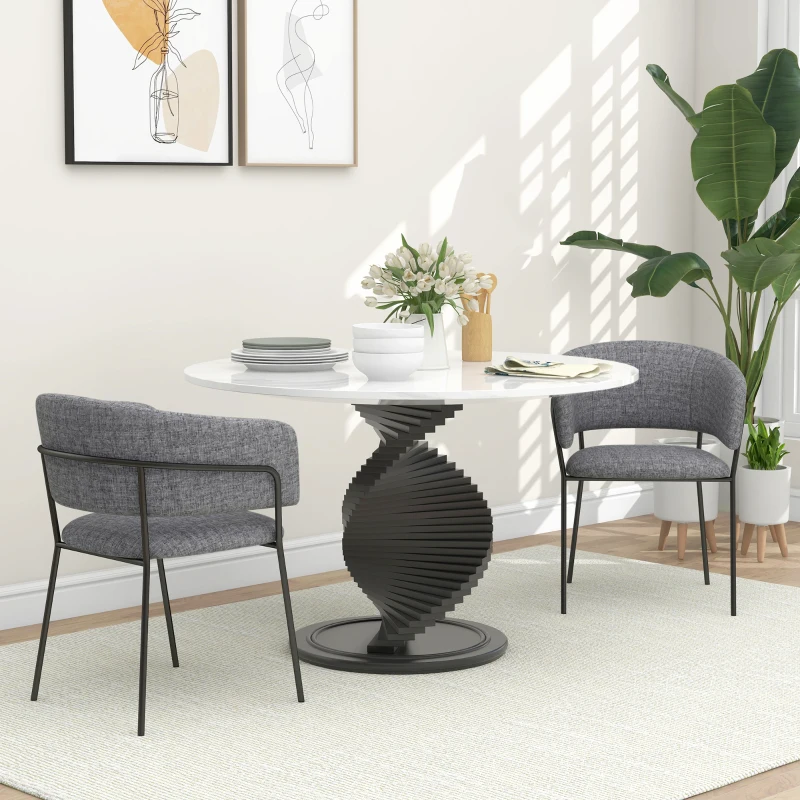 HOMCOM Set di 2 Sedie da Pranzo Gambe in Acciaio, Seduta Imbottita in Tessuto Effetto Lino, Grigio