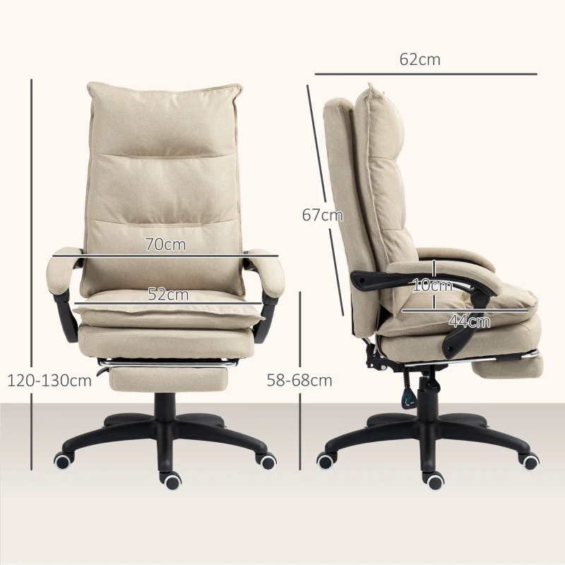 Vinsetto Silla de oficina masajeador con altura ajustable respaldo inclinable reposapiés integrado y control remoto con cable Beige