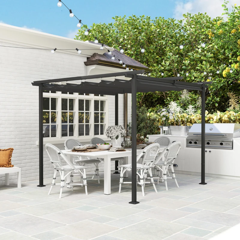 Outsunny 3x3 m Pérgola de Jardín con Techo Ajustable, Estructura Metálica, Protección UPF30+, Toldo Solar para Porche, Terraza