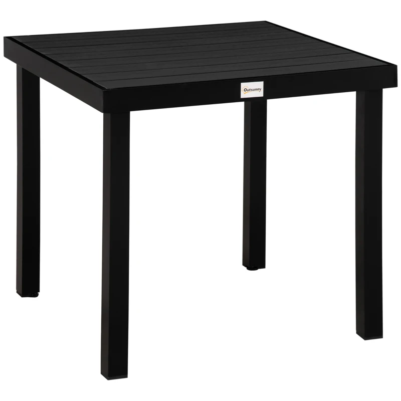 Outsunny Mesa de Jardín para 4 Personas Mesa de Comedor de Aluminio Muebles de Jardín Mobiliario de Exterior Fácil de Cuidar Plástico Negro 78x78x74 cm