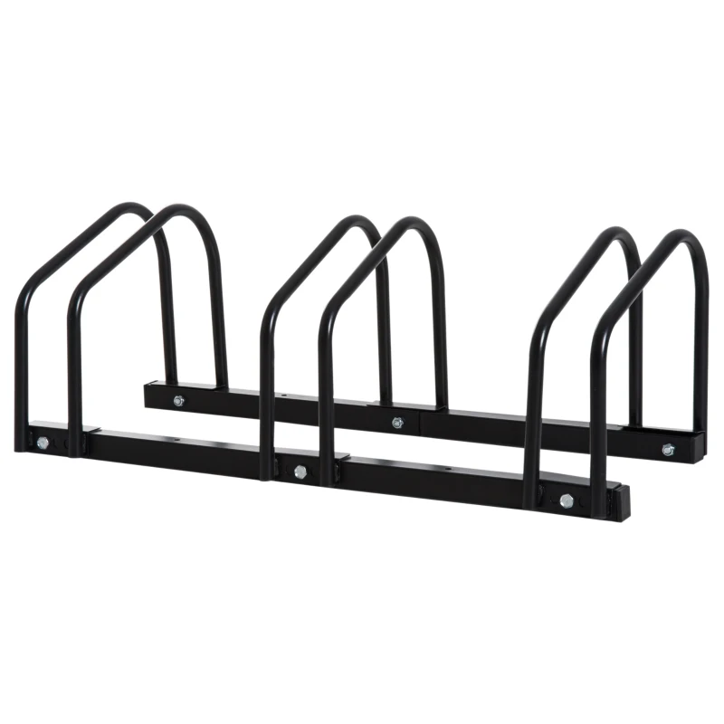 HOMCOM Fahrradständer für 3 Fahrräder, Abmessungen 76L x 33B x 27H cm, Stahl Schwarz