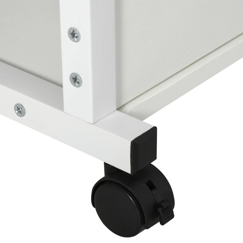 HOMCOM Tavolino da Salotto con Ruote, Regolabile in Altezza, Compatto, con 2 Ripiani, Struttura in Metallo, 80x40x72-82 cm, Bianco