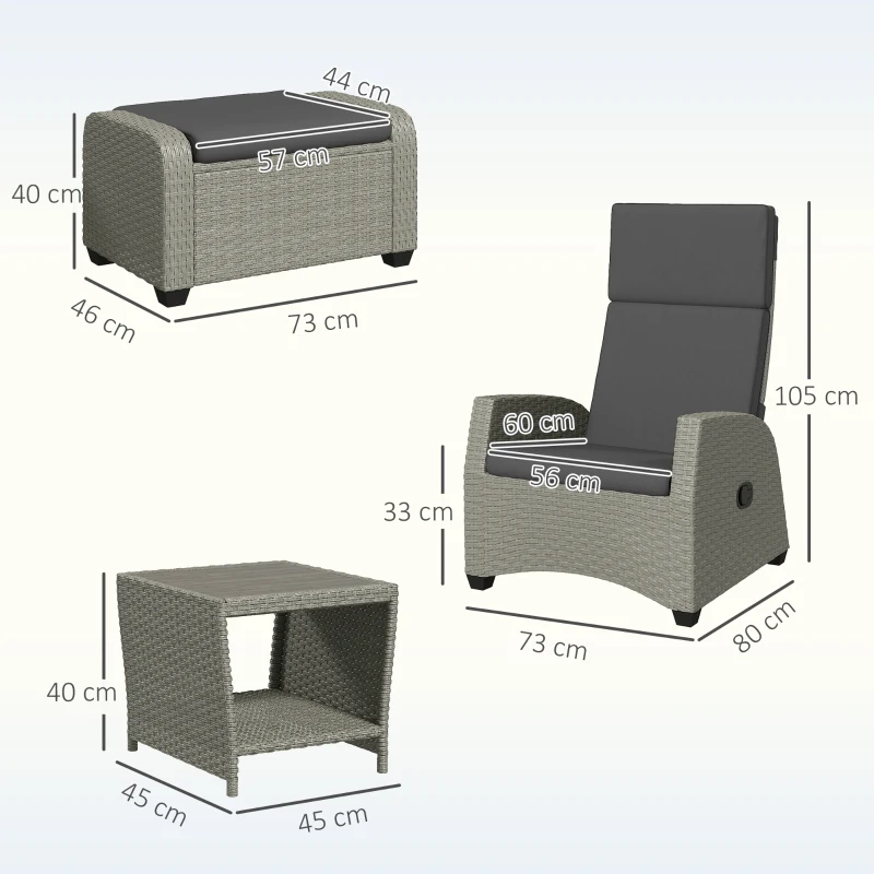 Outsunny 5-Piece Rattan Garden Furniture Set with Cushions - Charcoal Grey