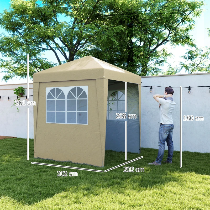 Outsunny Carpa plegable de jardín pop-up ajustable en altura protección UV 30+ 3 paneles laterales Beige