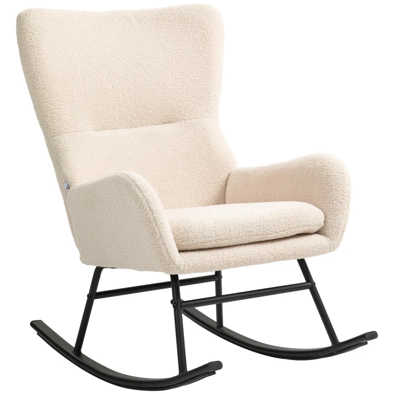 HOMCOM Poltrona a Dondolo, Poltrona a Dondolo con Sedile Spesso 10 cm, Piedi Curvi in Acciaio, Beige e Nero