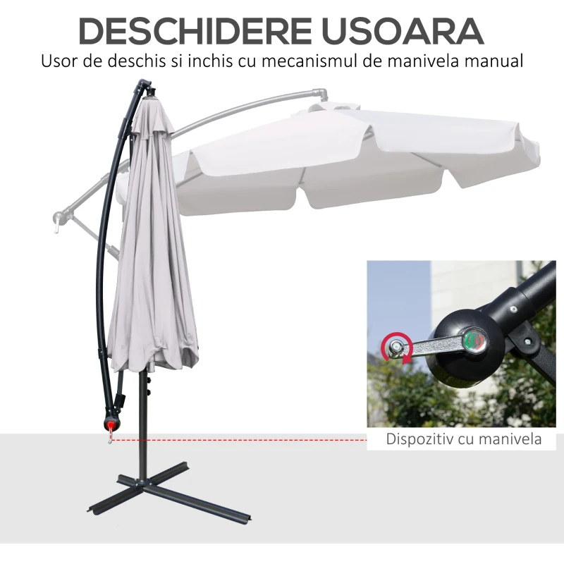 Outsunny Umbrelă de Soare pentru Grădină cu Braț și Deschidere cu Manivelă, Φ265x265 cm, Bej