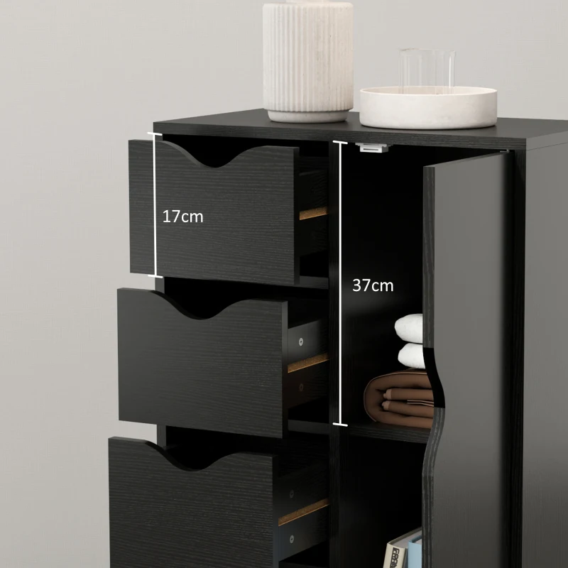 HOMCOM Mobile portaoggetti buffet cassettiera 1 armadio e 4 cassetti, in legno, per soggiorno, cucina, ingresso, sala da pranzo, nero