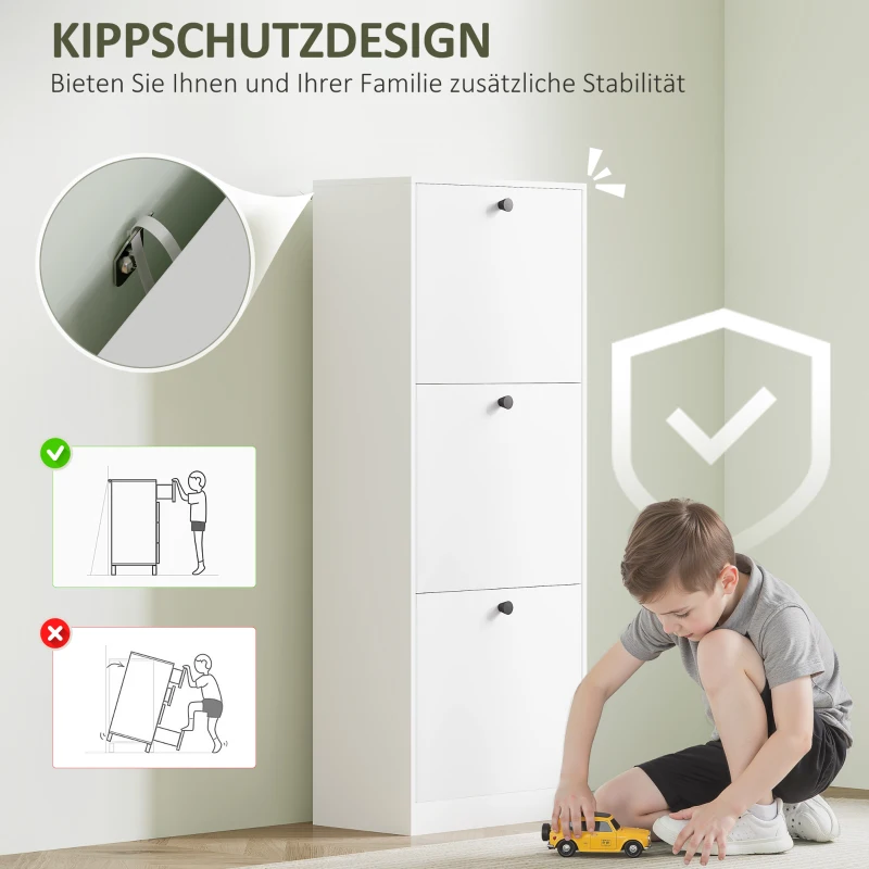 HOMCOM Schuhschrank, 3 Schubladen, für bis zu 12 Paar Schuhe, Spanplatte, Weiß(m-6)