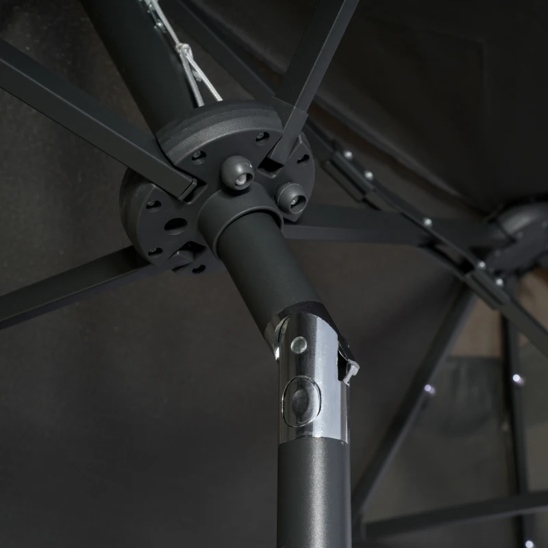 Outsunny Parasol doble, parasol de terraza, inclinable, con panel solar, 35 LED, marco de acero, Gris, 2,92x1,50x2,18 m