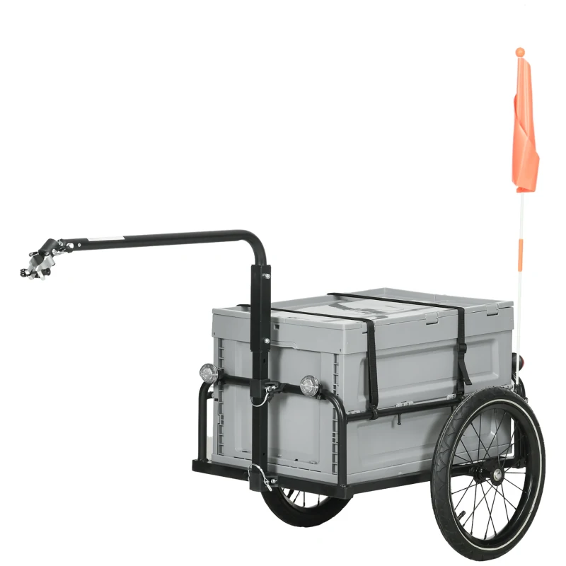 HOMCOM Remolque a bicicleta con caja de almacenamiento desmontable y plegable de 65L, reflectores de seguridad, carga máxima 40KG, Gris