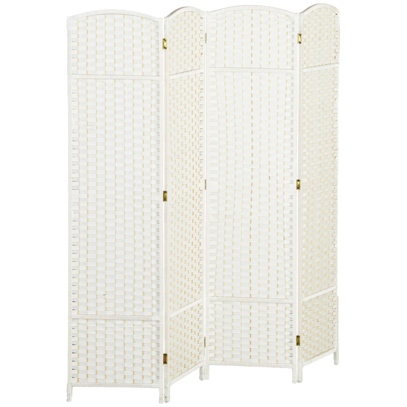 HOMCOM Paravento interno in legno 4 pannelli 160 x 170 cm separatore d'ambiente pieghevole per soggiorno, camera da letto, bianco