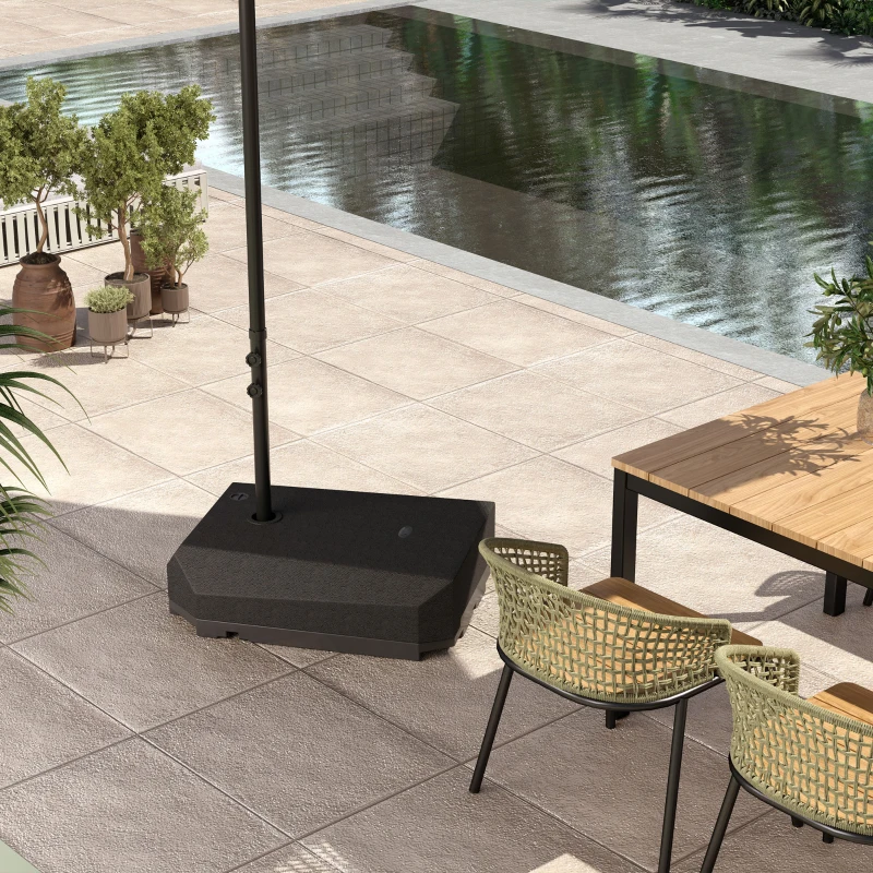 Outsunny Base per Ombrellone Decentrato da Riempire 90L in Plastica con Base a Croce, 2 Ruote e Maniglia, 80L x 60l x 20H cm, Nero