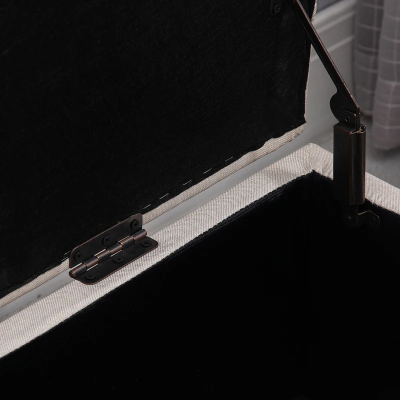 HOMCOM Panca Imbottita con Contenitore, Panca da Corridoio, Camera da Letto, Salotto, Tessuto in Poliestere, Legno di Gomma, 100 x 40 x 44 cm, Bianco Crema