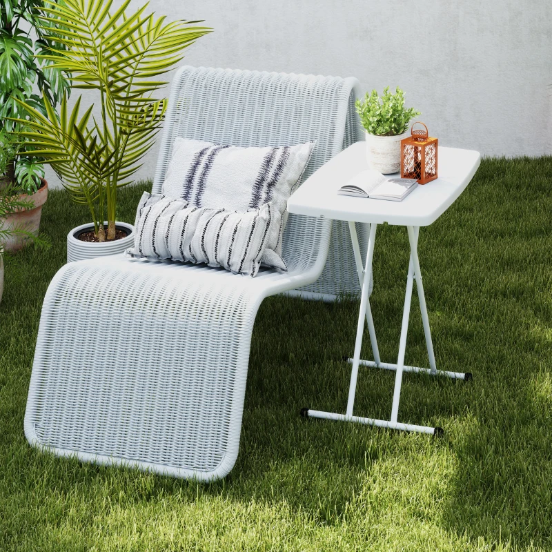 Outsunny Mesa auxiliar plegable de HDPE mesa plegable altura ajustable en 6 niveles para patios jardines 76x50x74 cm Blanco