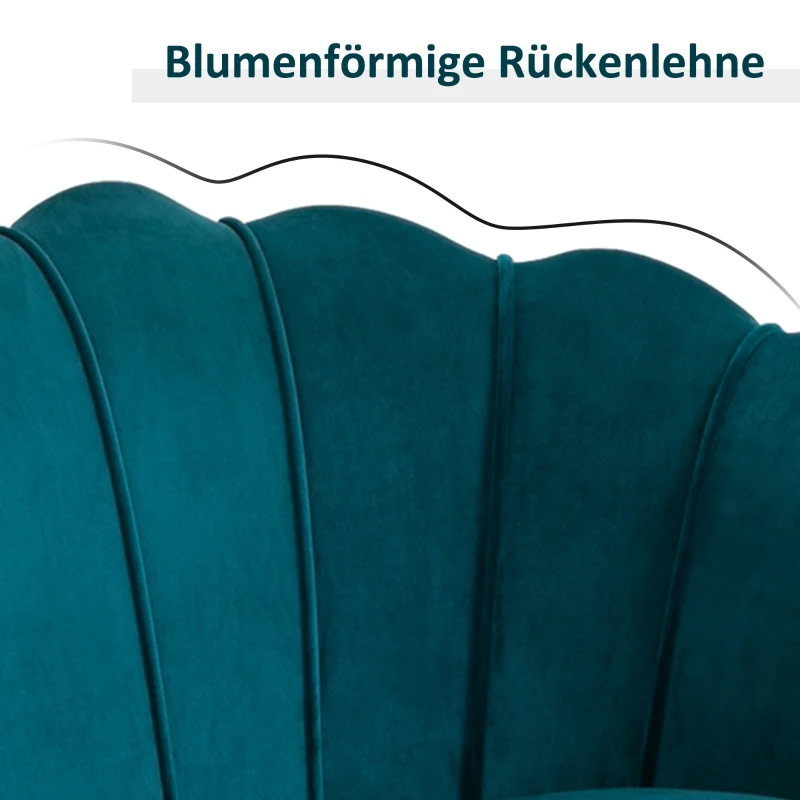HOMCOM 2-Sitzer-Sofa, Couch, Polstersofa, Samtoptik, Doppelsofa, bis 150 kg belastbar, 130 x 77 x 77 cm, Dunkelgrün(m-4)