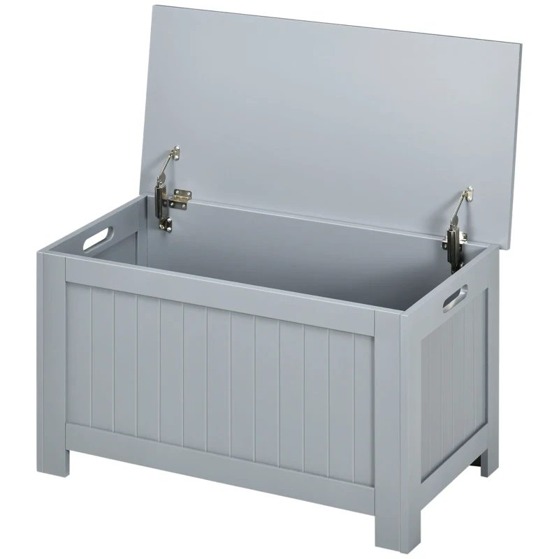 HOMCOM Baule Portaoggetti con Cerniere di Sicurezza, Cassapanca in Legno, Baule Porta Giocattoli, Coperchio Ribaltabile, Grigio