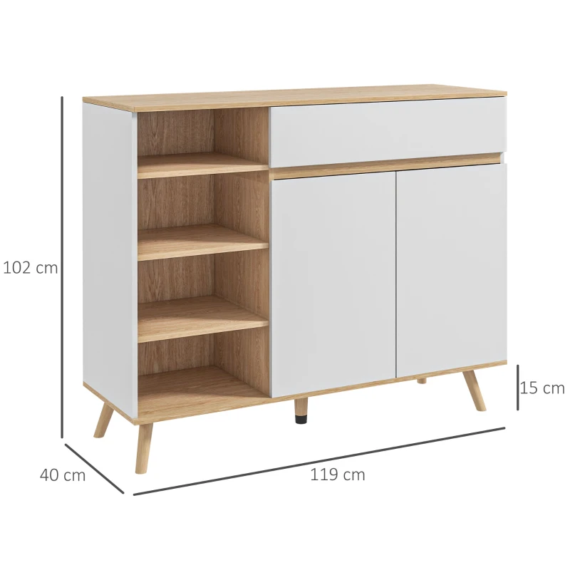 HOMCOM Mueble de Almacenamiento Buffet cocina estilo escandinavo 1 armario de doble puerta 1 cajón y 4 nichos estantes ajustables