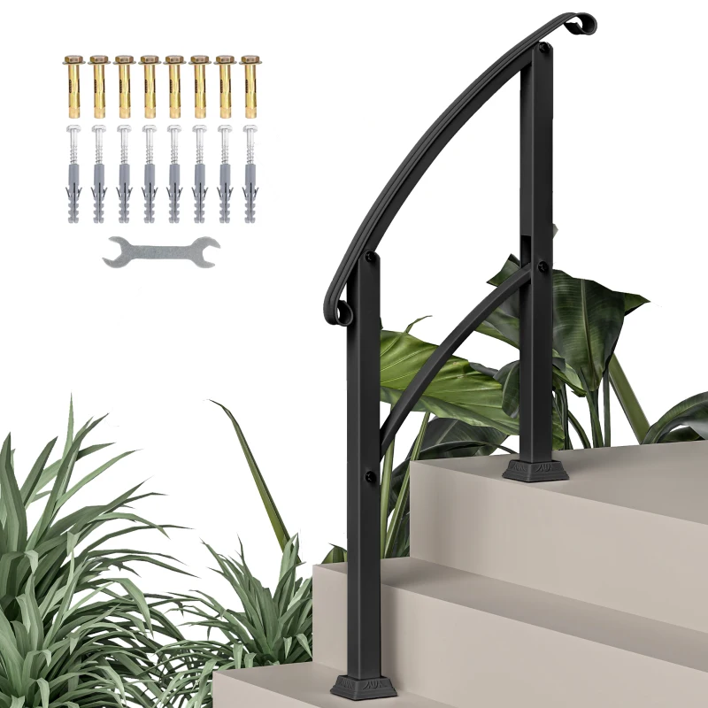 Outsunny Corrimano per Scale 1 3 Gradini Ringhiera per Scale Regolabile 0 45° con Kit di Installazione, 71 x 8 x 148 cm Nero