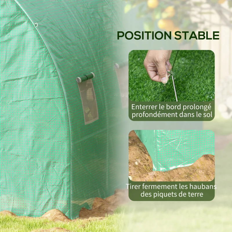 Outsunny Invernadero de Jardín Tunnel 6 m² con Sistema de Riego Integrado, 3x2 m 6 Ventanas Puerta Enrollable Verde