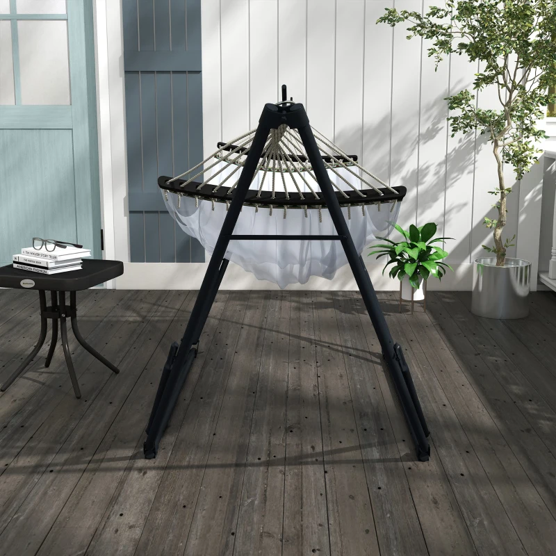 Outsunny Soporte de Hamaca con Hamaca para Hamaca, 263x89x100 cm, Negro + Blanco