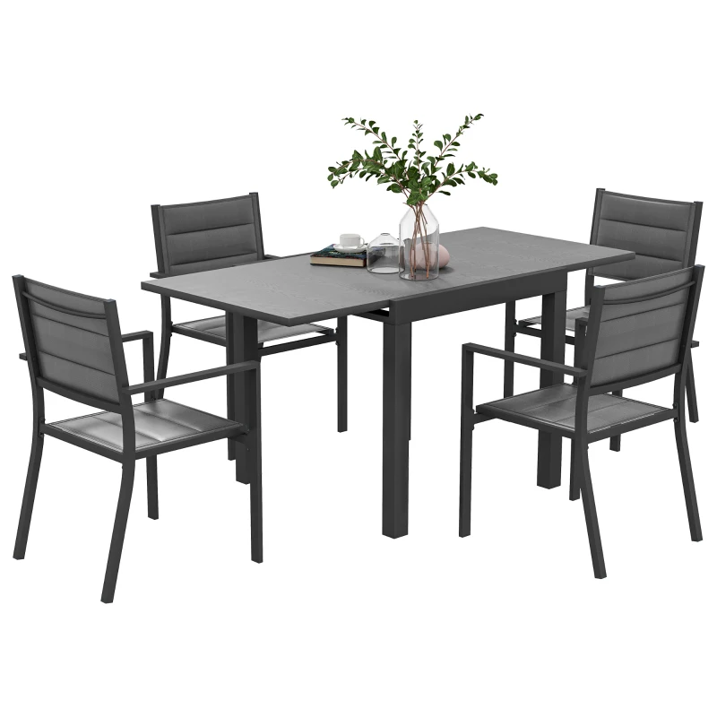 Outsunny Conjunto de mesa y sillas de jardín 5 piezas con 1 mesa de comedor extensible y 4 sillas con respaldo alto Gris oscuro