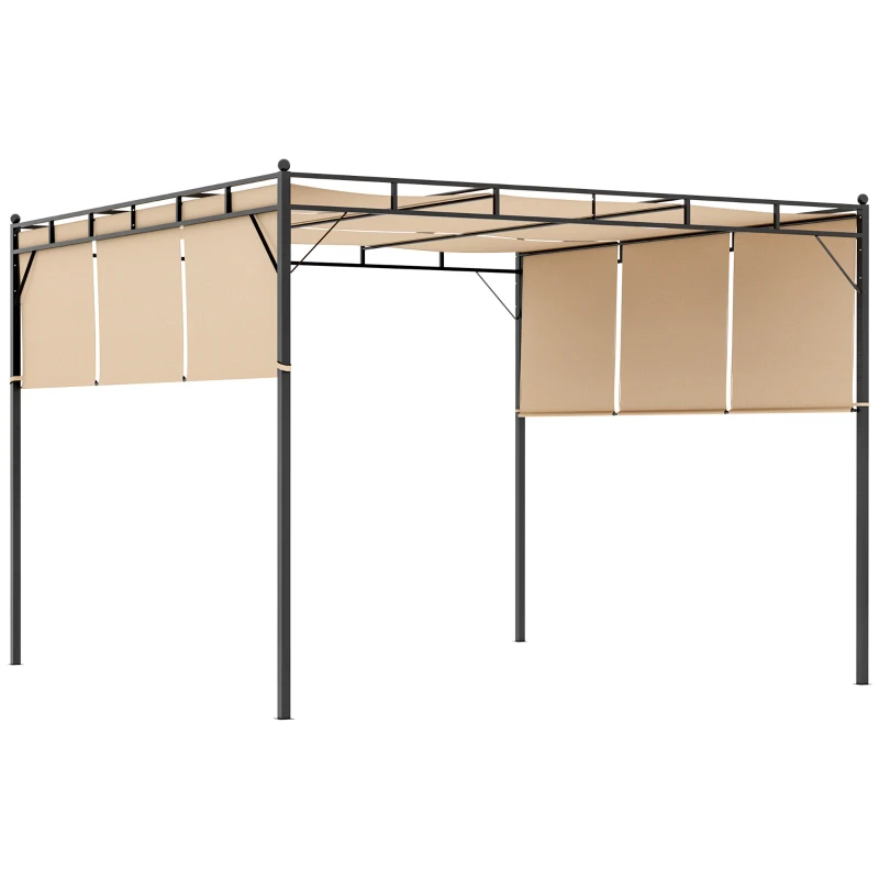Outsunny Pérgola con 3 toldos retráctiles 3x3x2,25 m estructura acero - Beige y Negro