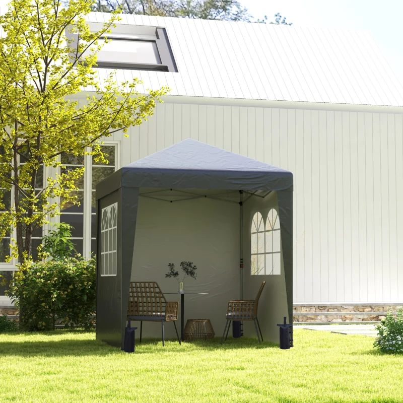 Outsunny Gazebo Barnum da Giardino Pop-Up Pieghevole Regolabile in Altezza, Protezione UV 30+, 3 Pareti Laterali, Grigio